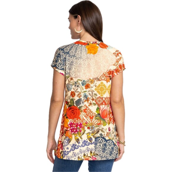 F. Johnny Was M Tunic Multicolor Blouse Cap Sleeve Round Neck NWT $140 - Picture 2 of 7